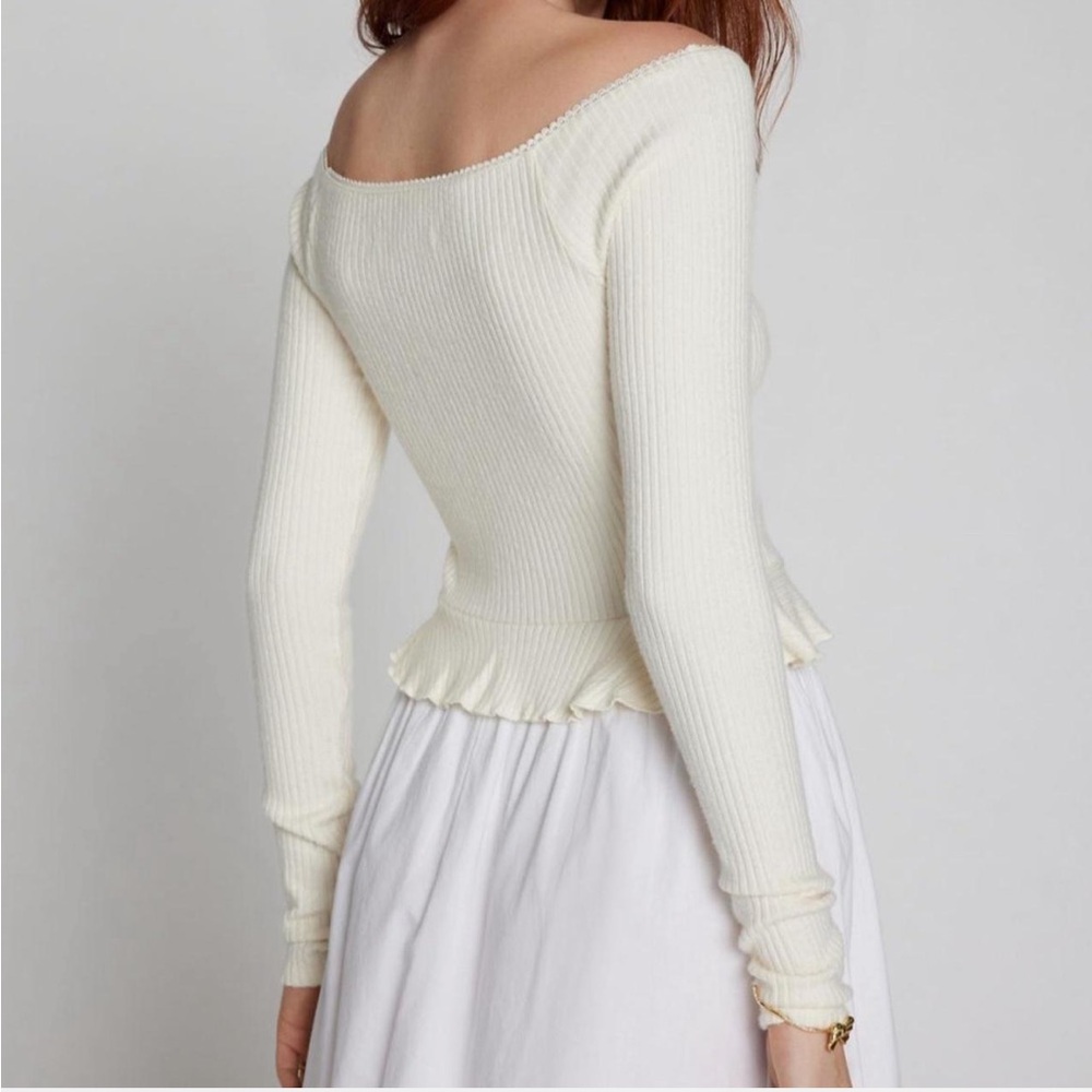 Urban outfitters KIMCHI BLUE  off shoulder top ribbed knit lace cream ivory NWT - Picture 3 of 4